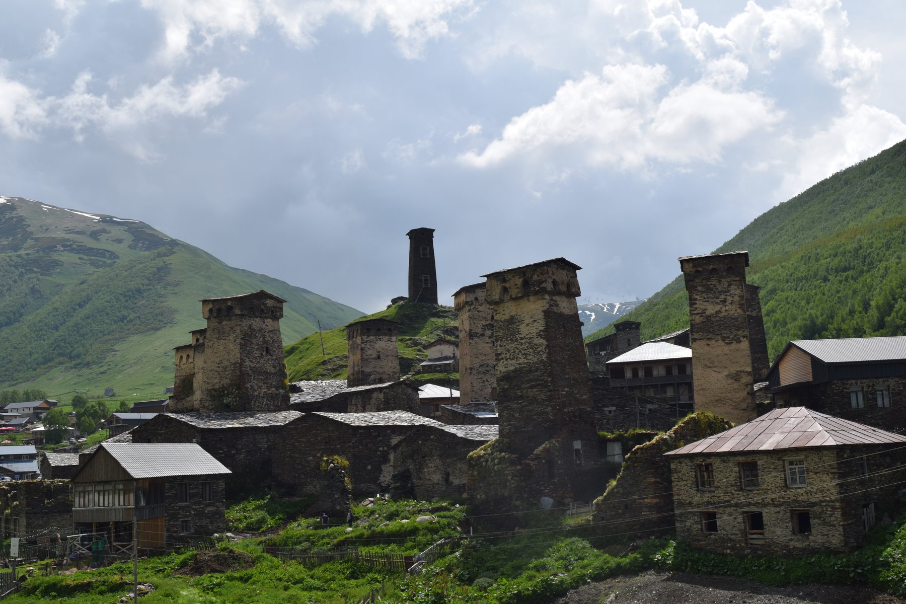 Historic stone towers in the Georgian mountains